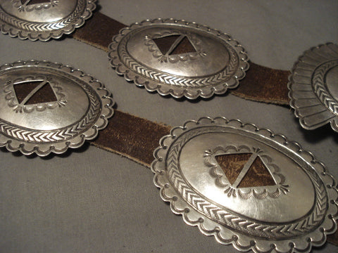 Early Vintage Navajo Hand Tooled Silver Concho Belt