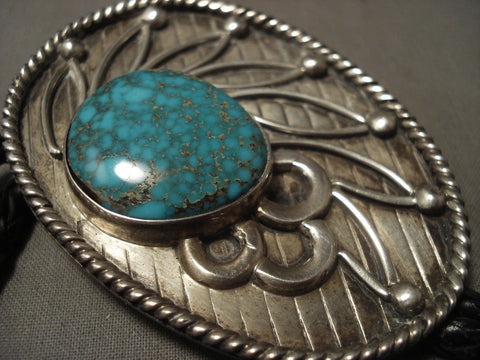 High Grade Blue Carico Lake Turquoise Vintage Navajo Silver Bolo Tie