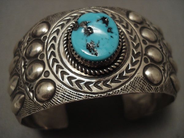 Museum Vintage Navajo Hand Hammered Silver Turquoise Bracelet