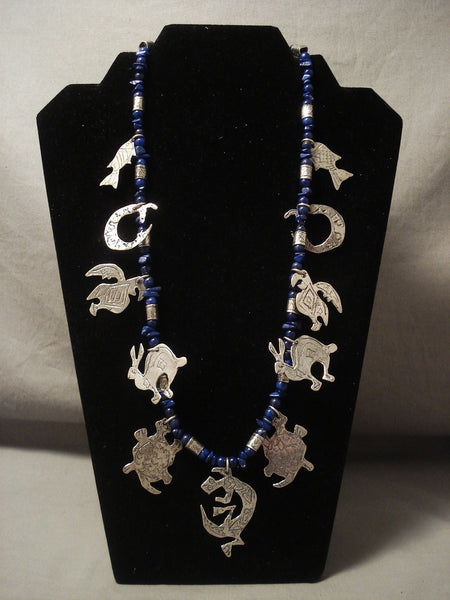 Absolutely Incredible Advanced Silver Work Vintage Navajo Lapis Necklace