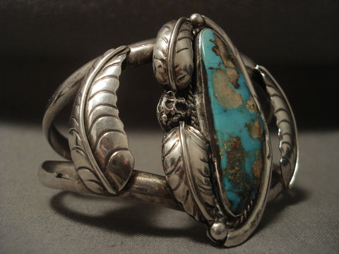 Very Rare Vintage Navajo 'Green Pilot Mountain' Turquoise Silver Bracelet