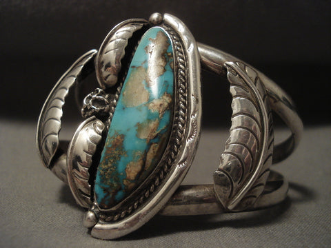 Very Rare Vintage Navajo 'Green Pilot Mountain' Turquoise Silver Bracelet