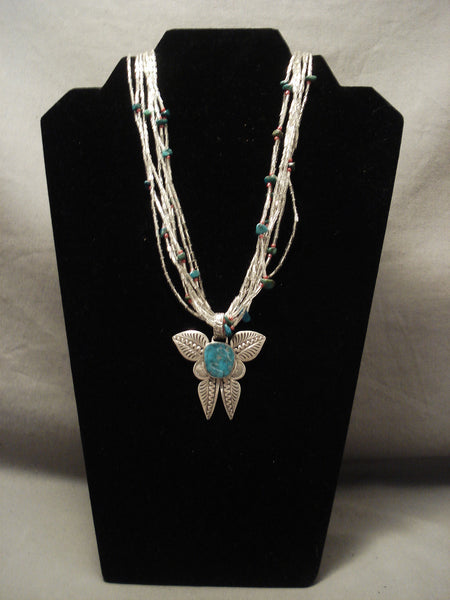 Important Vintage Navajo Steve Yellowhorse Turquoise Silver Necklace