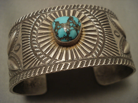 Intense And Incredibly Detailed Navajo Spiderweb Turquoise Silver Bracelet