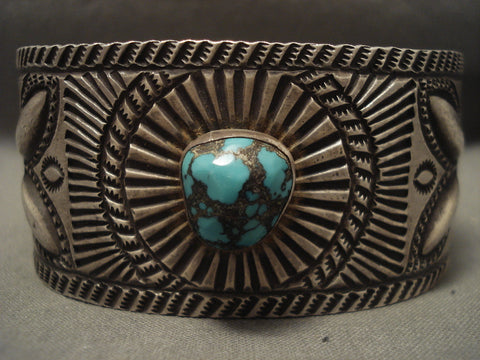 Intense And Incredibly Detailed Navajo Spiderweb Turquoise Silver Bracelet