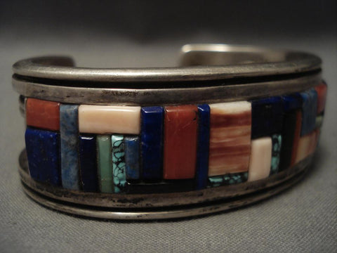 Important Old Navajo inlay Genius Silver Bracelet
