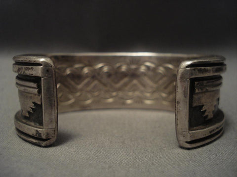 Important Old Navajo inlay Genius Silver Bracelet