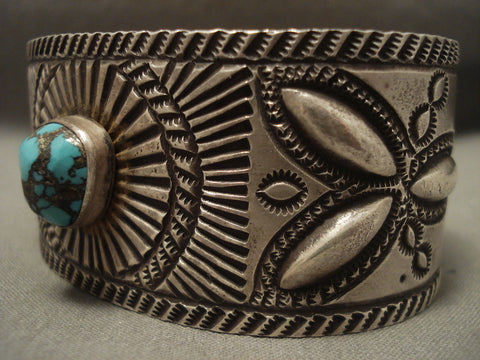 Intense And Incredibly Detailed Navajo Spiderweb Turquoise Silver Bracelet