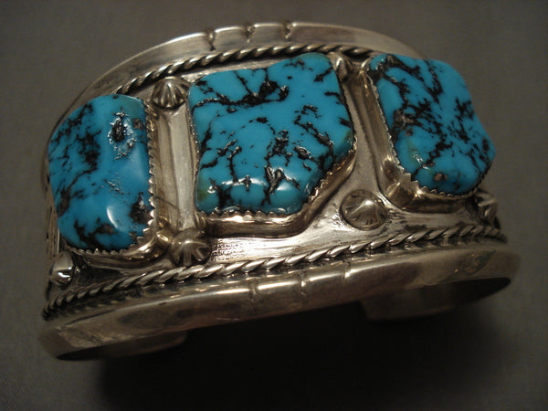 Important Huge Vintage Navajo 'Yei' Dancer Silver Bracelet