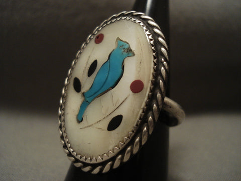 Big Vintage Zuni/ Navajo Bluejay Turquoise Silver Ring