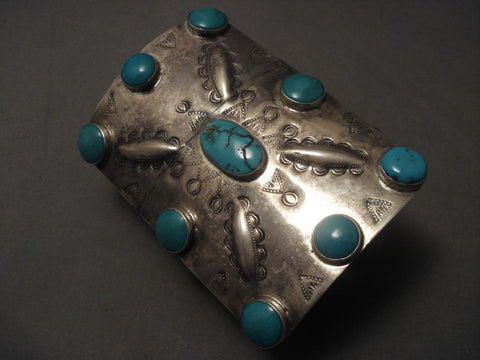 Very Early Vintage Navajo Huge Turquoise Silver Ketoh Bracelet-1930's