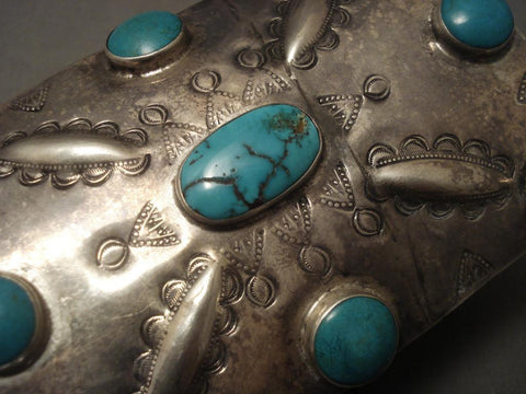 Very Early Vintage Navajo Huge Turquoise Silver Ketoh Bracelet-1930's