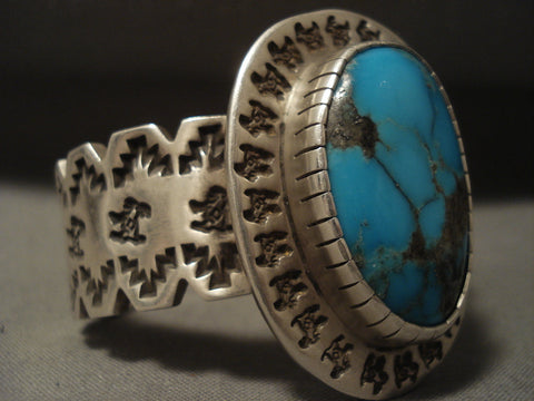Museum Vintage Navajo 'Bisbee Turquoise' Goat Silver Bracelet