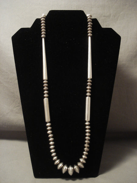 Opulent Vintage Navajo 'Super Long Tube' Silver Necklace