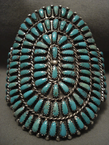 Towering Vintage Navajo Blue And Green Turquoise Silver Bracelet