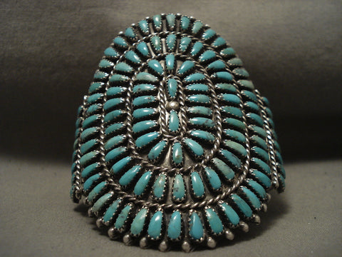 Towering Vintage Navajo Blue And Green Turquoise Silver Bracelet