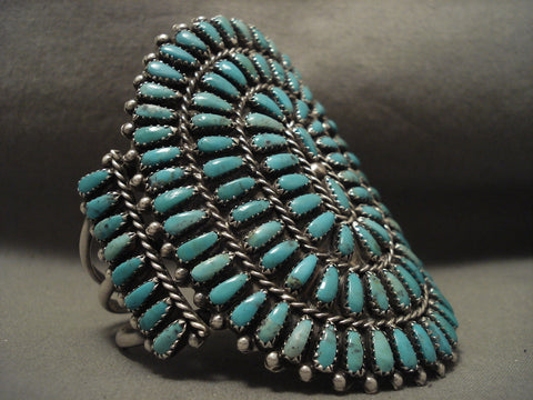 Towering Vintage Navajo Blue And Green Turquoise Silver Bracelet