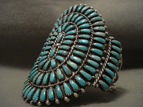 Towering Vintage Navajo Blue And Green Turquoise Silver Bracelet