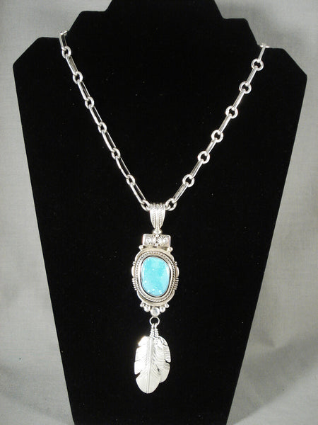 Important Vintage Navajo Turquoise Silver 'Feather Genius' Silver Necklace