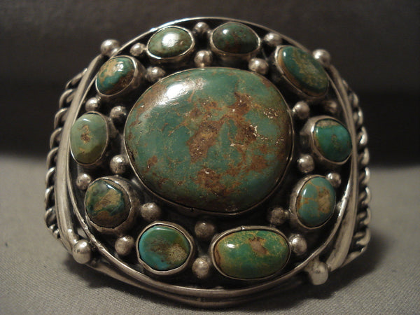 Colossal Vintage Navajo Early Green Turquoise Silver Bracelet