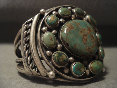 Colossal Vintage Navajo Early Green Turquoise Silver Bracelet