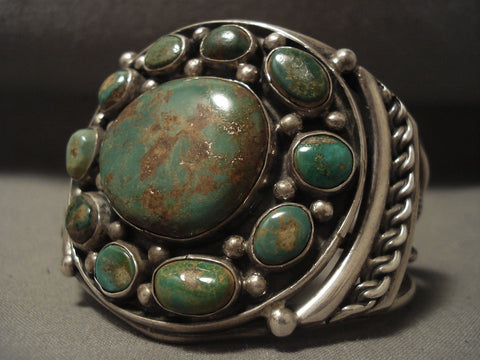 Colossal Vintage Navajo Early Green Turquoise Silver Bracelet