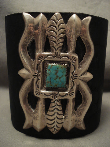 Opulent Vintage Navajo Bowguard Royston Turquoise Silver Bracelet