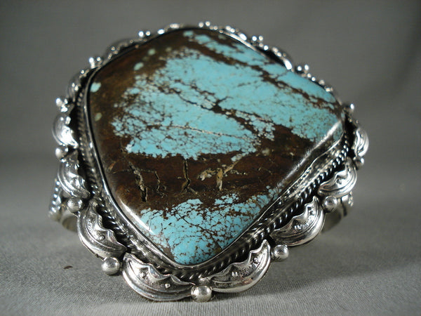 3' Tall Big Big Big Vintage Navajo Spiderweb Turquoise Silver Bracelet- 122 Gram