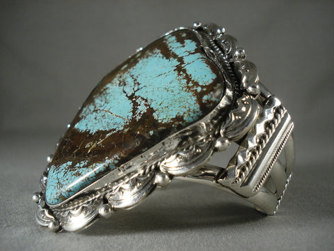 3' Tall Big Big Big Vintage Navajo Spiderweb Turquoise Silver Bracelet- 122 Gram