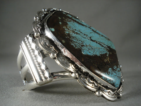 3' Tall Big Big Big Vintage Navajo Spiderweb Turquoise Silver Bracelet- 122 Gram