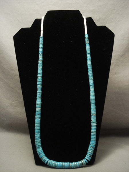 High Grade Vintage Navajo Blue Carico Lake Turquoise Heishi Necklace