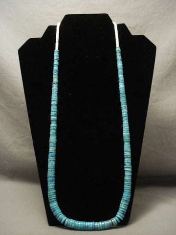 High Grade Vintage Navajo Blue Carico Lake Turquoise Heishi Necklace