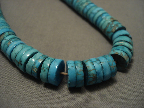 High Grade Vintage Navajo Blue Carico Lake Turquoise Heishi Necklace