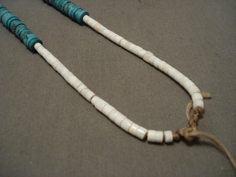 High Grade Vintage Navajo Blue Carico Lake Turquoise Heishi Necklace