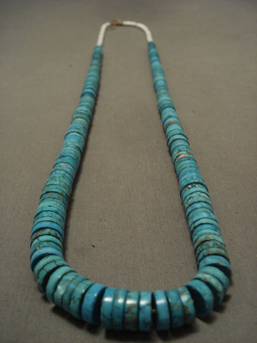 High Grade Vintage Navajo Blue Carico Lake Turquoise Heishi Necklace