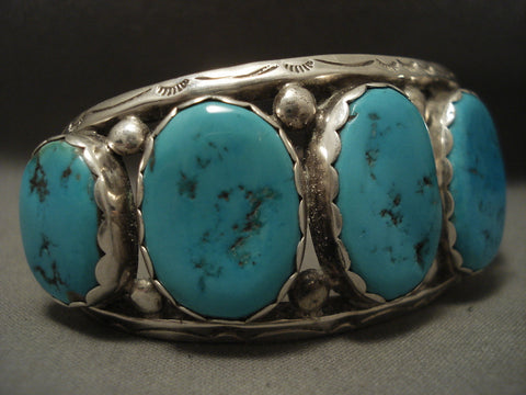 Huge Natural Easter Blue Turquoise Vintage Navajo Silver Bracelet