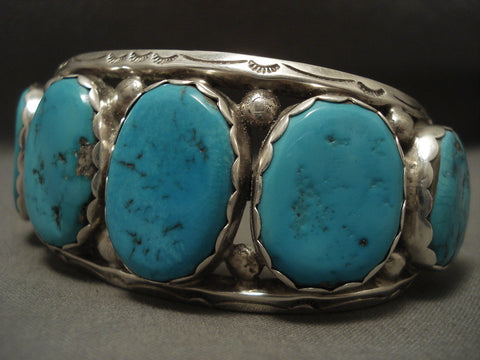 Huge Natural Easter Blue Turquoise Vintage Navajo Silver Bracelet