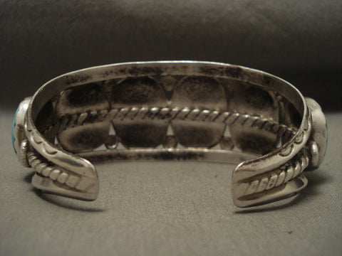 Huge Natural Easter Blue Turquoise Vintage Navajo Silver Bracelet
