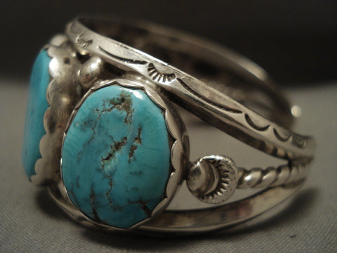 Huge Natural Easter Blue Turquoise Vintage Navajo Silver Bracelet