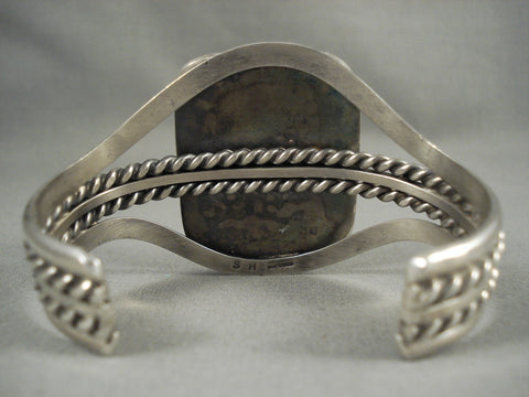 Huge Vintage Navajo 'Squared Blue Diamond Turquoise' Silver Bracelet