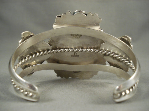 Museum Vintage Navajo 'Turquoise Pond' Silver Leaf Bracelet Old