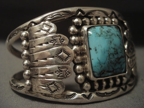 Museum Vintage Navajo 'Advanced Flank' Turquoise Silver Bracelet