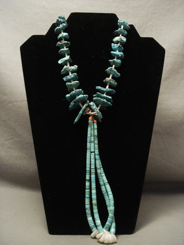 Chunky Nugget Museum Vintage Navajo/ Santo Domingo Long Jalca Turquoise Necklace