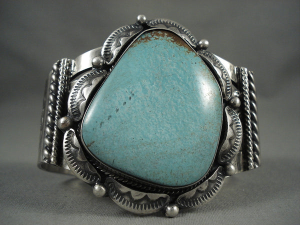 Xxl Vintage Navajo Light Green Turquoise Silver Bracelet Old