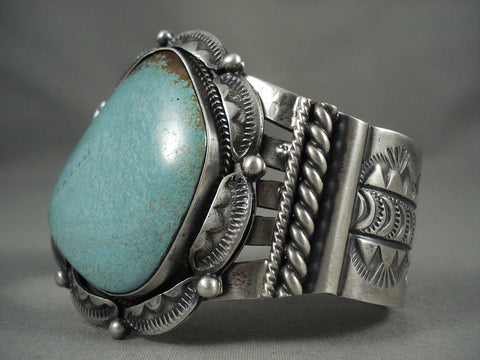 Xxl Vintage Navajo Light Green Turquoise Silver Bracelet Old