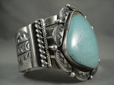 Xxl Vintage Navajo Light Green Turquoise Silver Bracelet Old