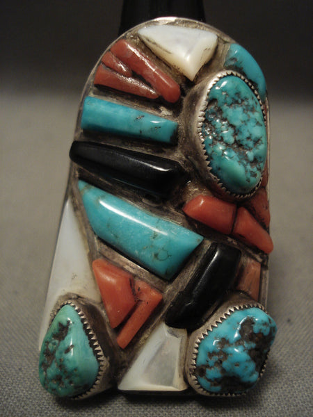 Important Vintage Navajo Carl And Irene Clark Turquoise Coral Inlay Ring