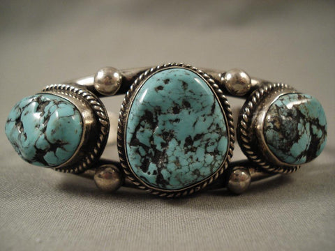 Huge Vintage Navajo Old Sleeping Beauty Turquoise Silver Bracelet