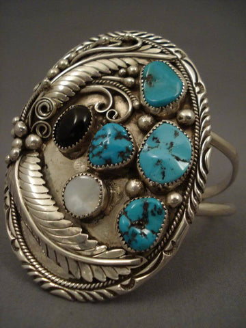 Massive Vintage Navajo/hopi Leaf Turquoise Silver Bracelet