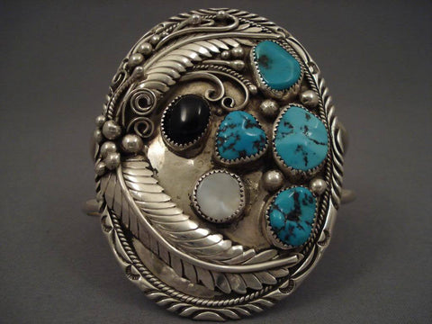 Massive Vintage Navajo/hopi Leaf Turquoise Silver Bracelet
